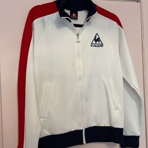Le Coq Sportif Men's White Jacket with Red and Navy Accents